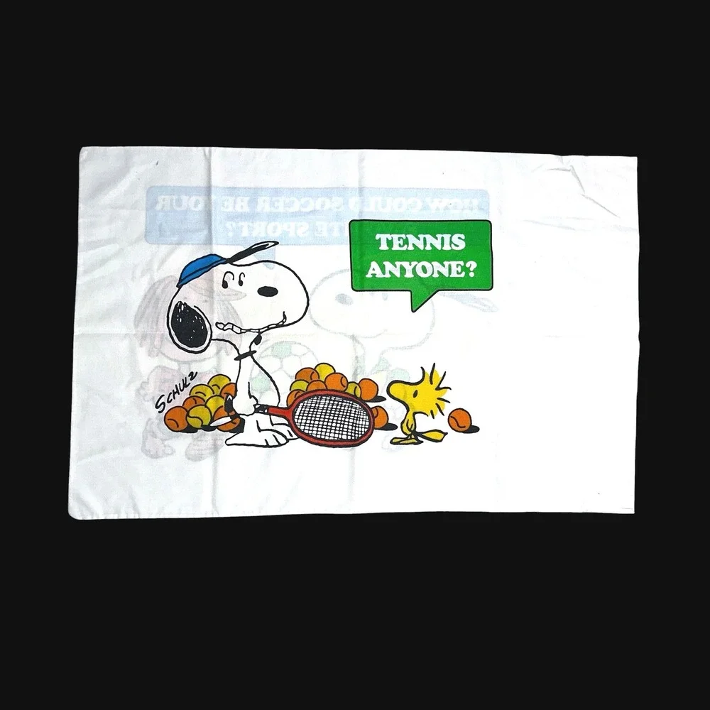 Vintage Peanuts Snoopy Soccer Tennis Pillowcase Woodstock Peppermint Patty USA